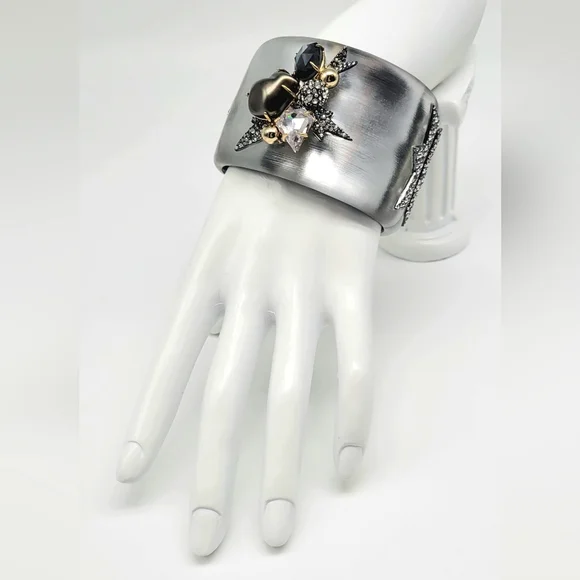 Alexis Bittar Silver Lucite Miss Havisham Statement Bangle Swarovski Crystals